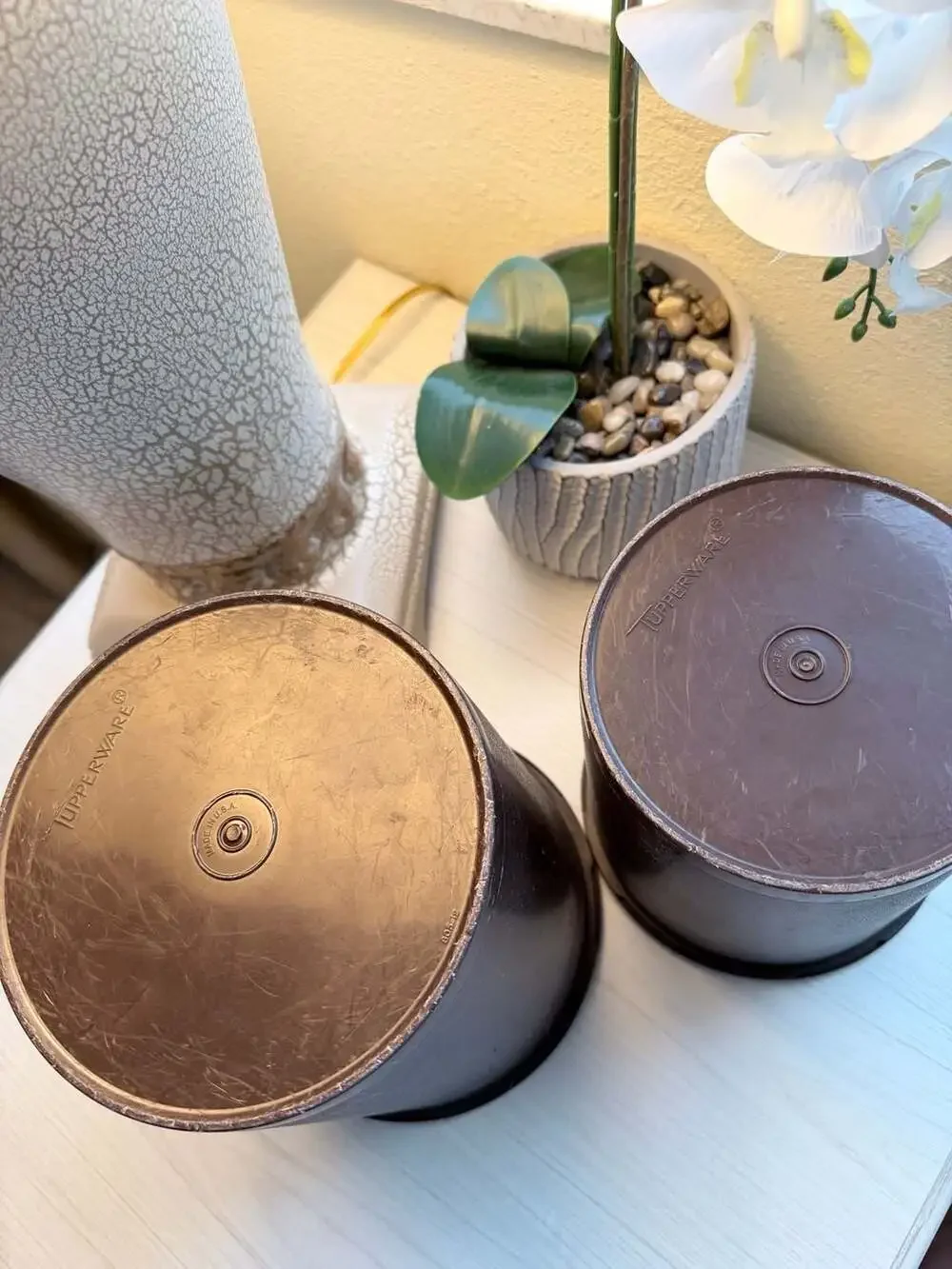 Vintage Tupperware Brown Mushroom Servalier Nesting Canister Set of 2 With Lids